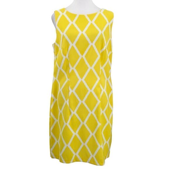 ALYX Sheath Sleeveless Yellow White Size 12 Round Neck Above Knee Geometric - Picture 1 of 14
